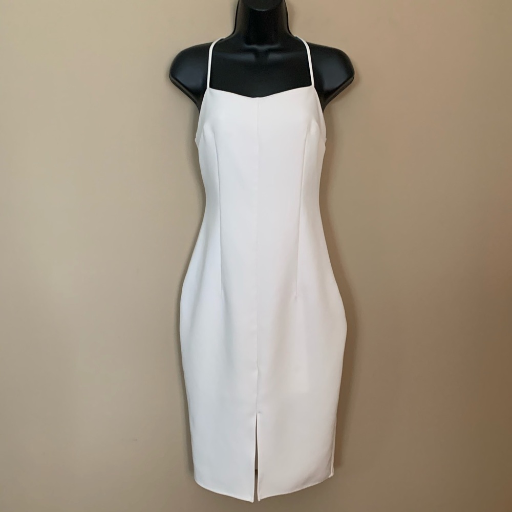 Express Ivory Cream T Strap Split Front Dress